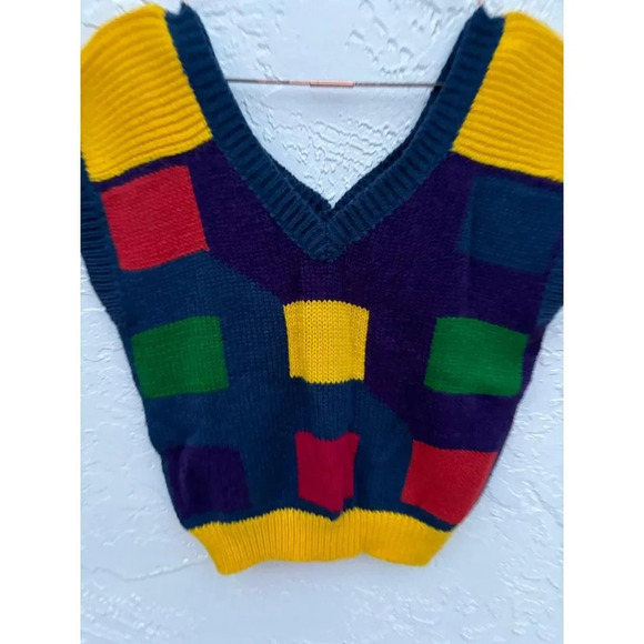 VTG Little Lisa Womens Pullover V Neck Sleeveless Sweater Top Colorblock Sz S - Picture 3 of 6